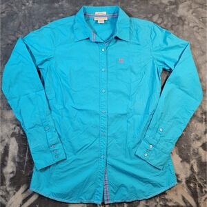 Ariat Shirt Womens Medium Blue Fitted Button Down Long Sleeve Embroidered